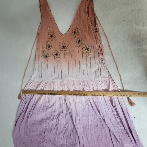 Free People Tunic Top Dress Bali Birdi Embroidered Open Tie Back Cottagecore - Picture 8 of 16